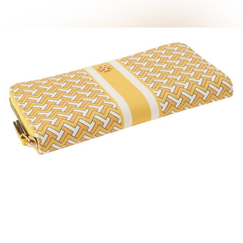 Tory Burch T Print Yellow and White Wallet - EUC